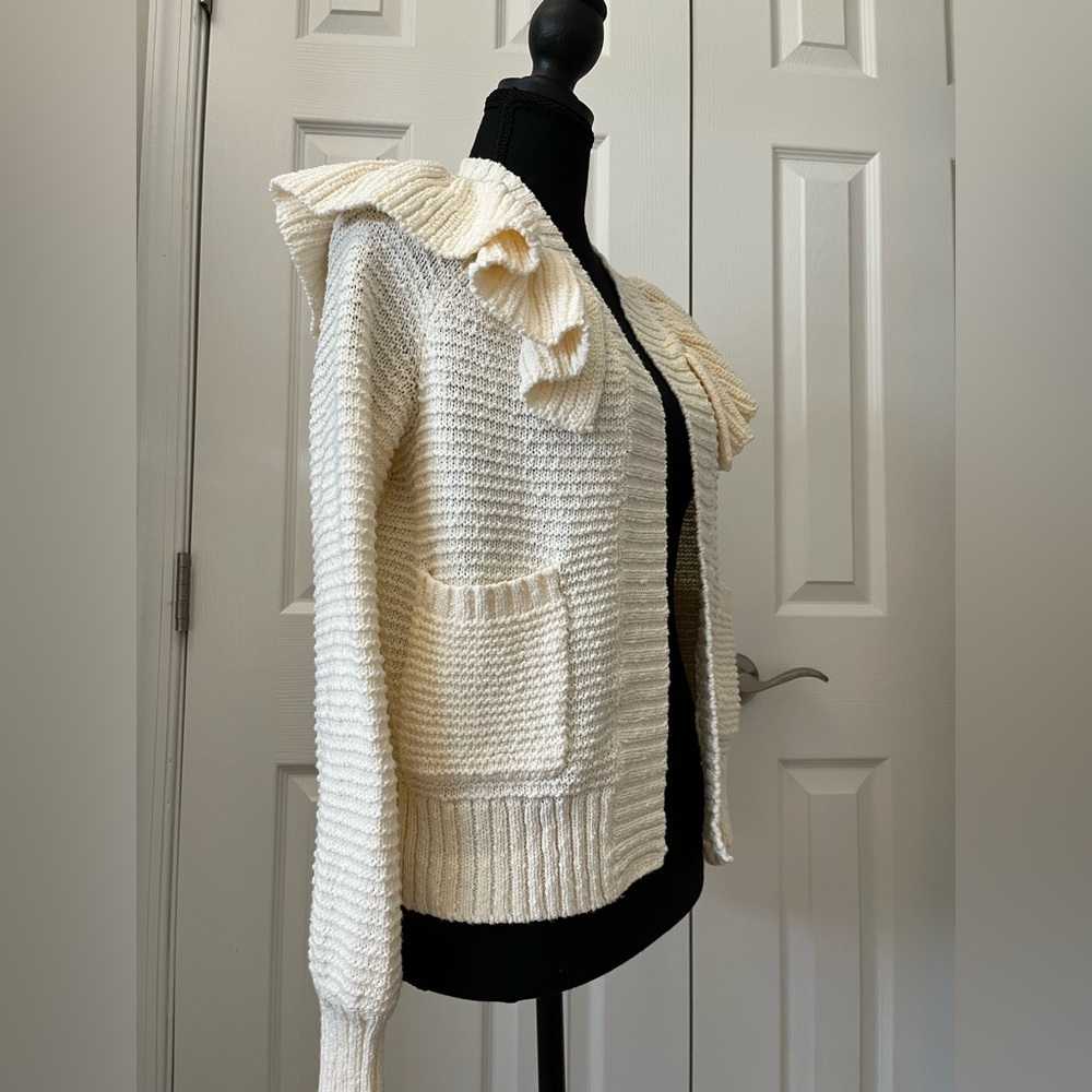 Madewell Cream Ruffled Cardigan Size XXS - Picture 2 of 12